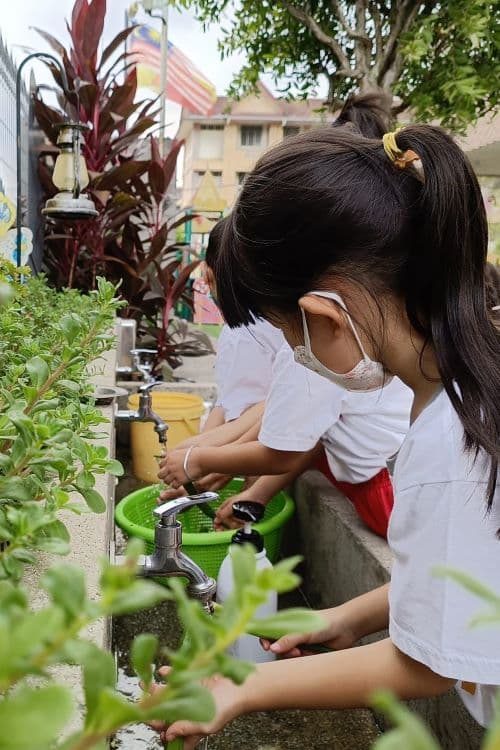 Children learning about plants and watering the garden